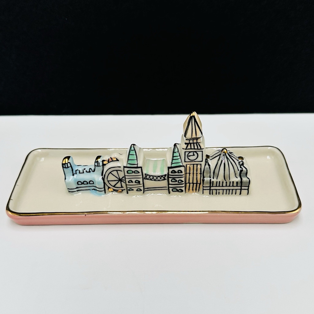 ANTHROPOLOGIE London Landmarks Skyline Trinket Jewelry Tray 6.25" Long EUC